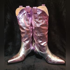 Azalea Wang Pink & Silver Cowboy Cowgirl Boots Size 8